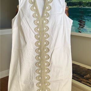 Mud Pie Ivory and Gold Lace Mini Dress